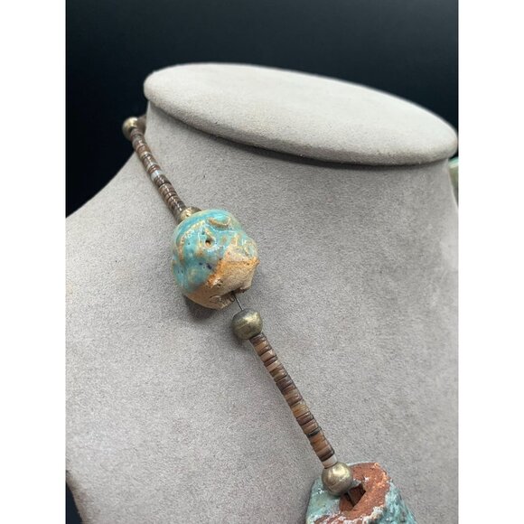 Ethnic Clay Necklace Heishi Beads Painted Rock Boho Style Unusual One of A Kind - Picture 5 of 6